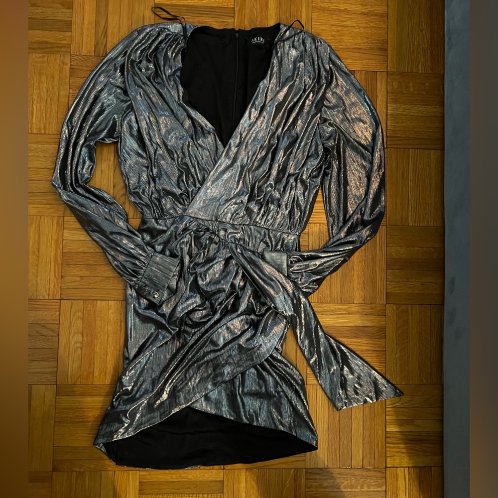 Long sleeve metallic mini dress